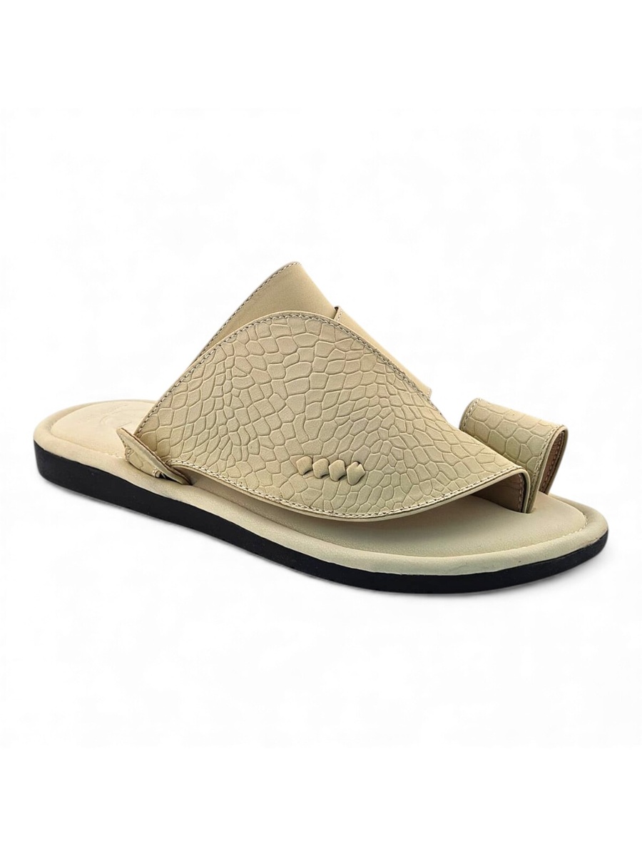 Men Beige Embossed Leather Arabic Sandals