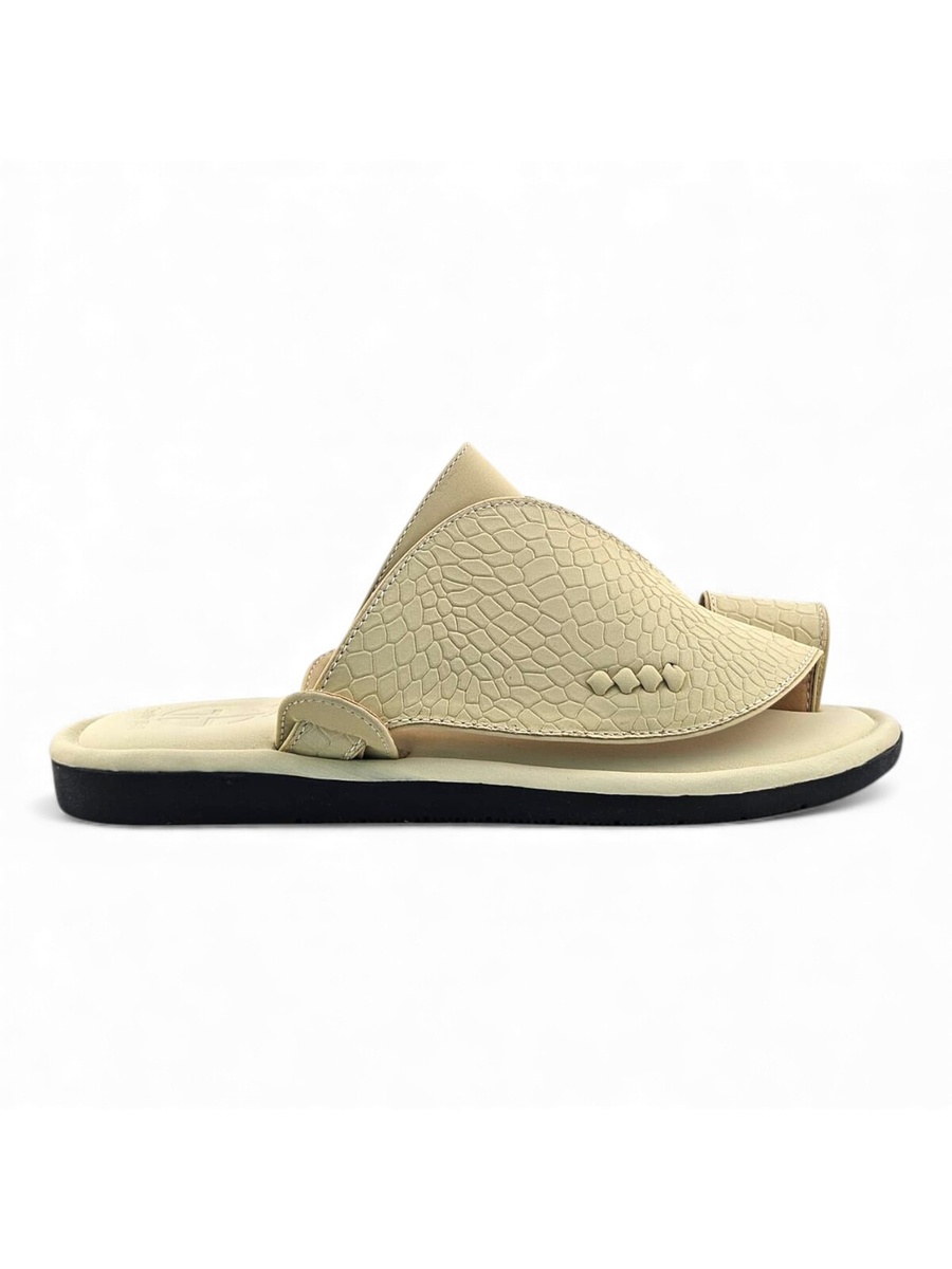 Men Beige Embossed Leather Arabic Sandals