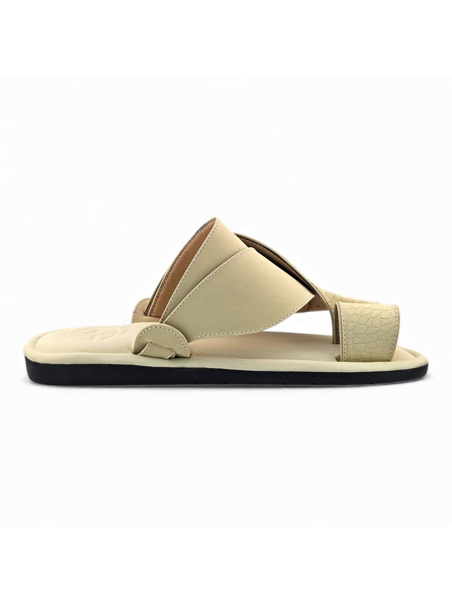 Men Beige Embossed Leather Arabic Sandals