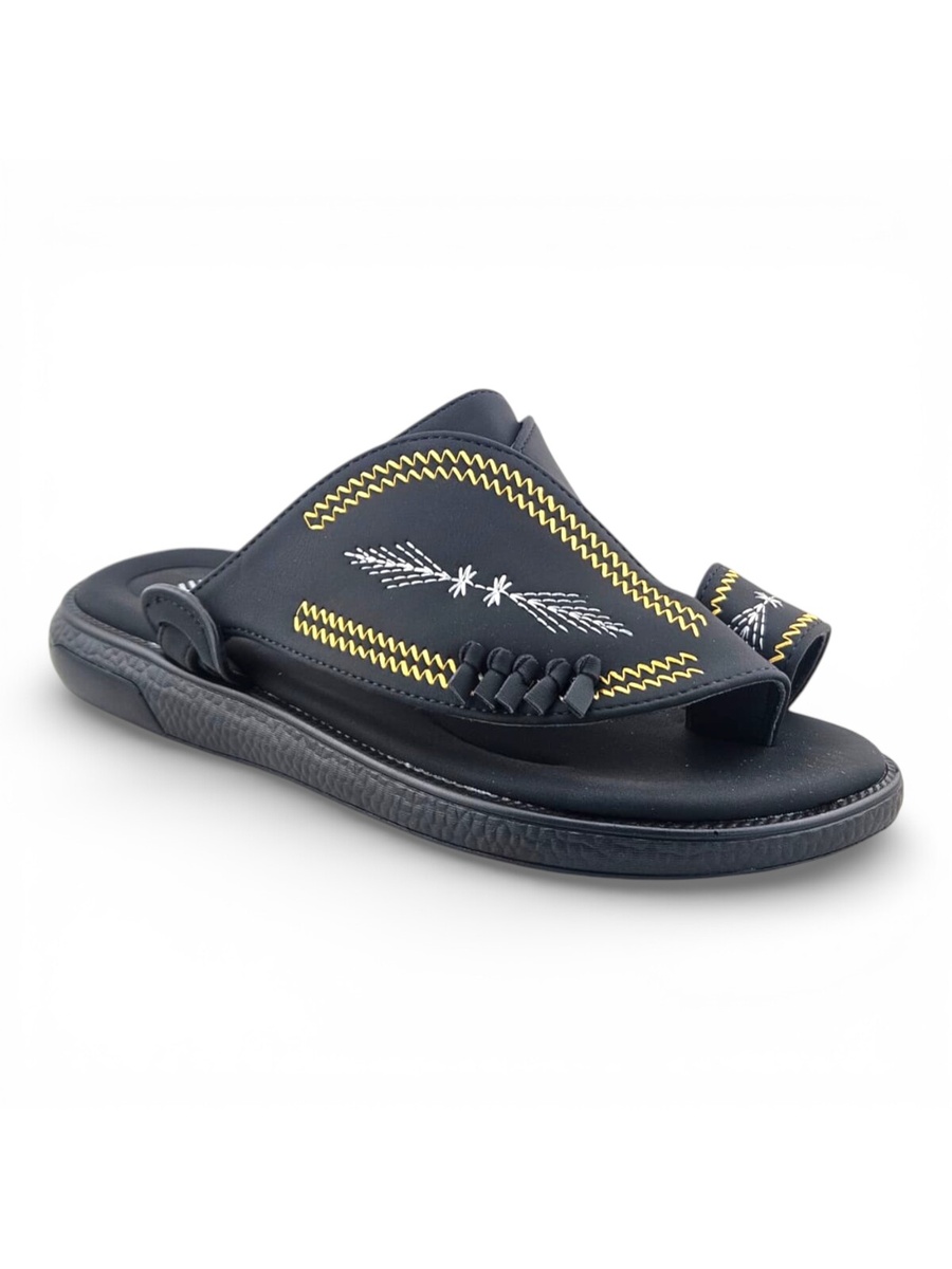 Men Black Embroidered Arabic Sandals - Premium Eastern Footwear