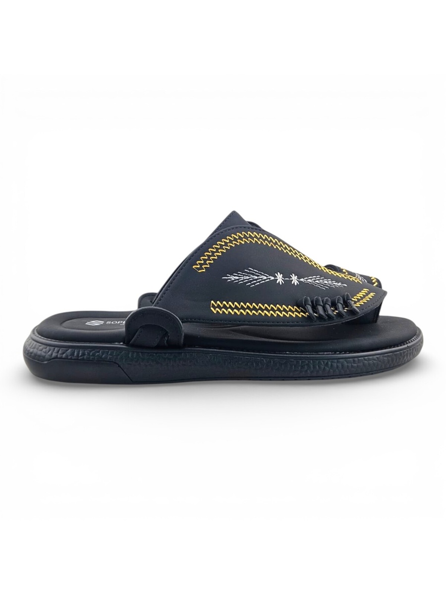 Men Black Embroidered Arabic Sandals - Premium Eastern Footwear