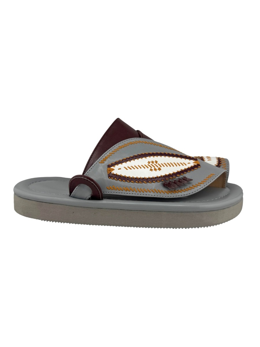Men Grey Arabic Sandals with Traditional Stitching