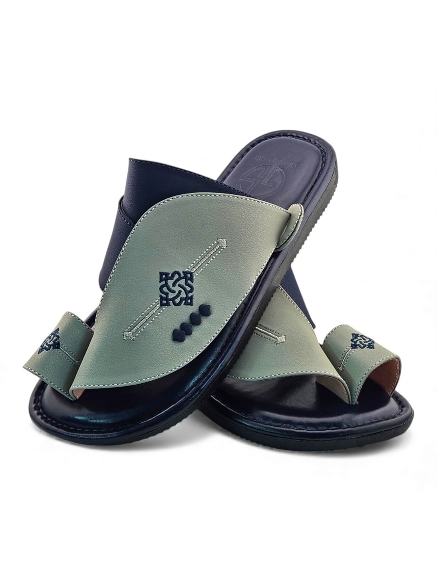 Men Beige Arabic Sandals with Navy Accents