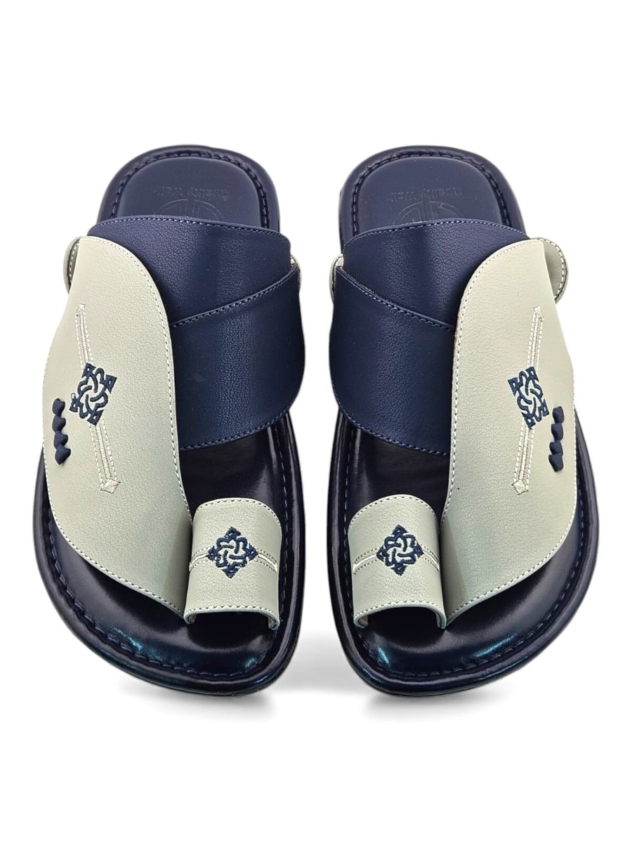 Men Beige Arabic Sandals with Navy Accents