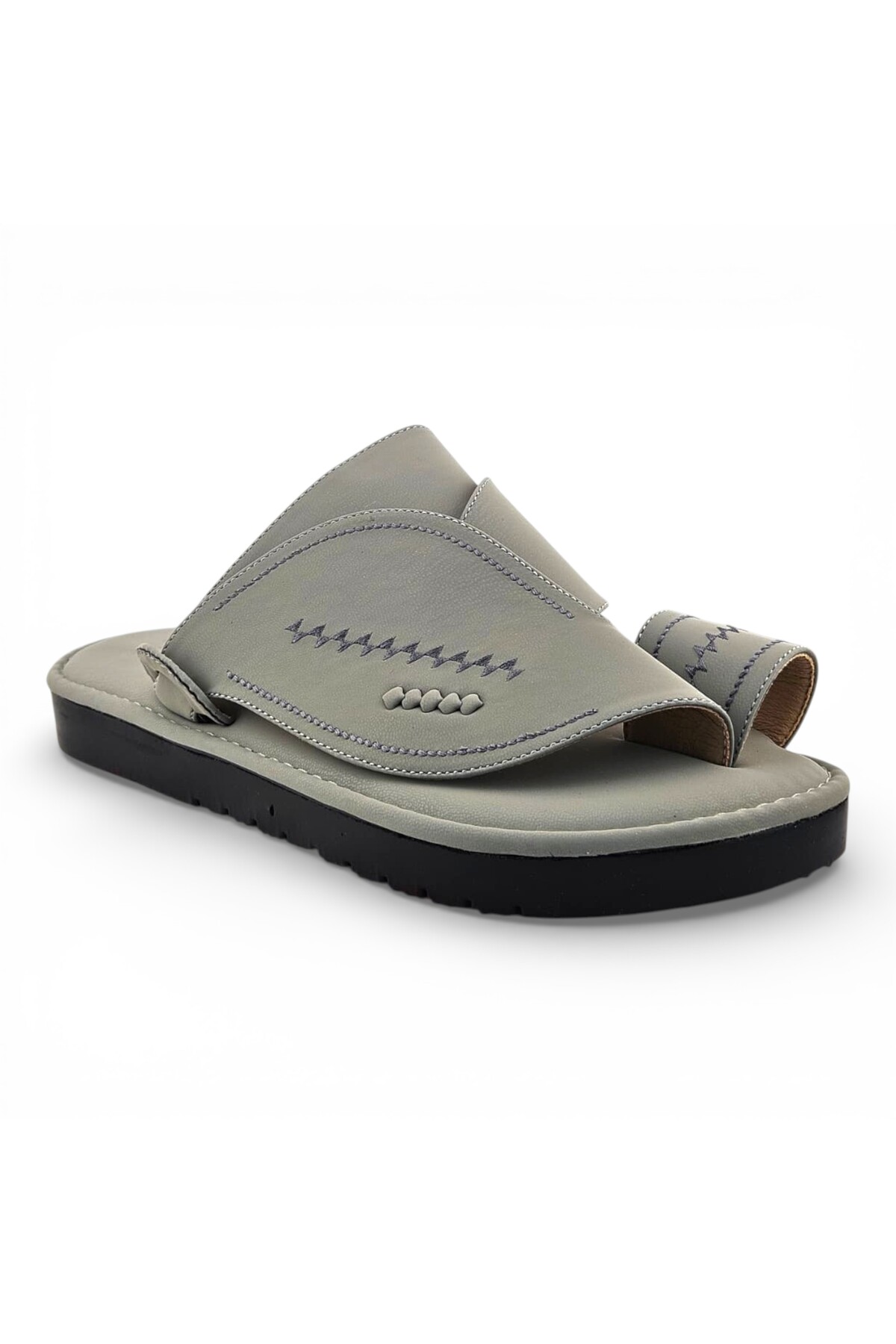 Men Grey Arabic Leather Sandals - Traditional Comfort