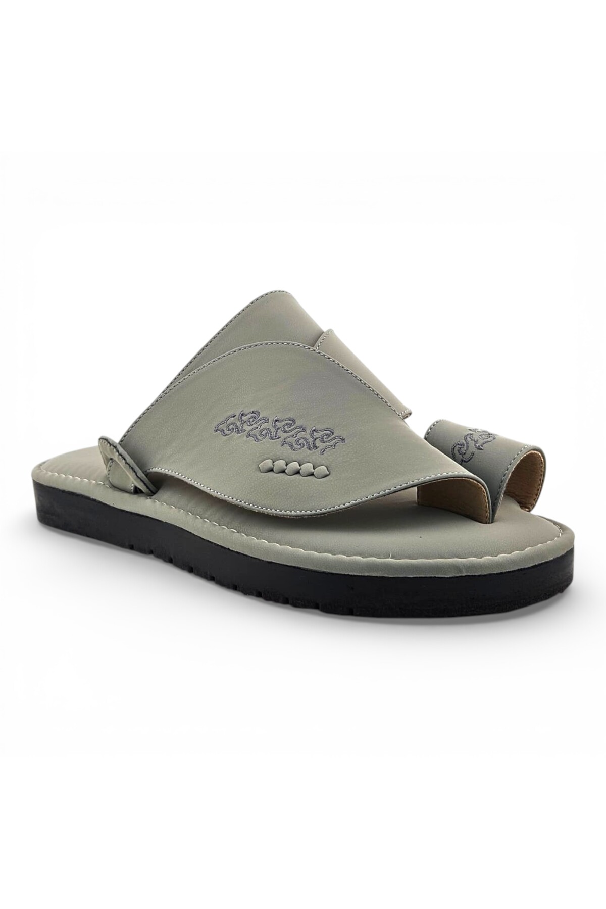 Men Grey Leather Arabic Sandals - Premium Comfort