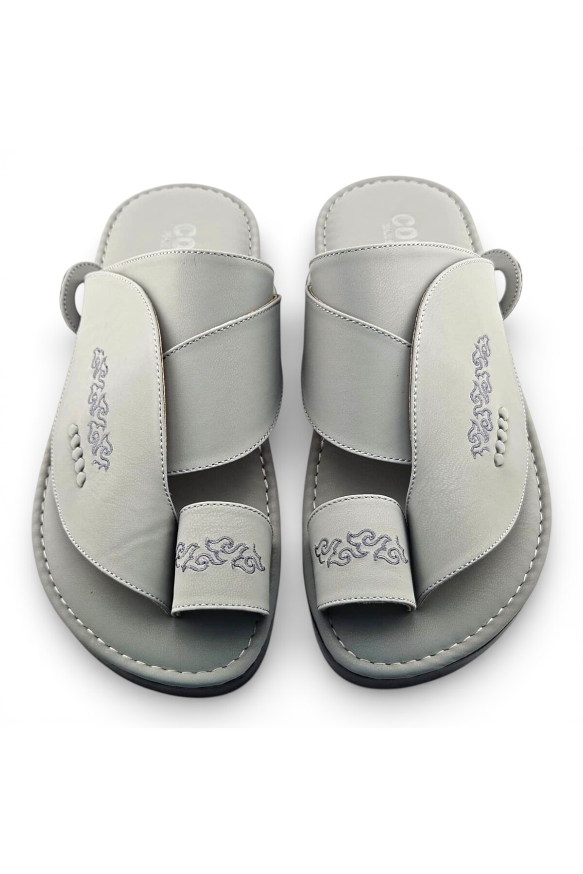 Men Grey Leather Arabic Sandals - Premium Comfort