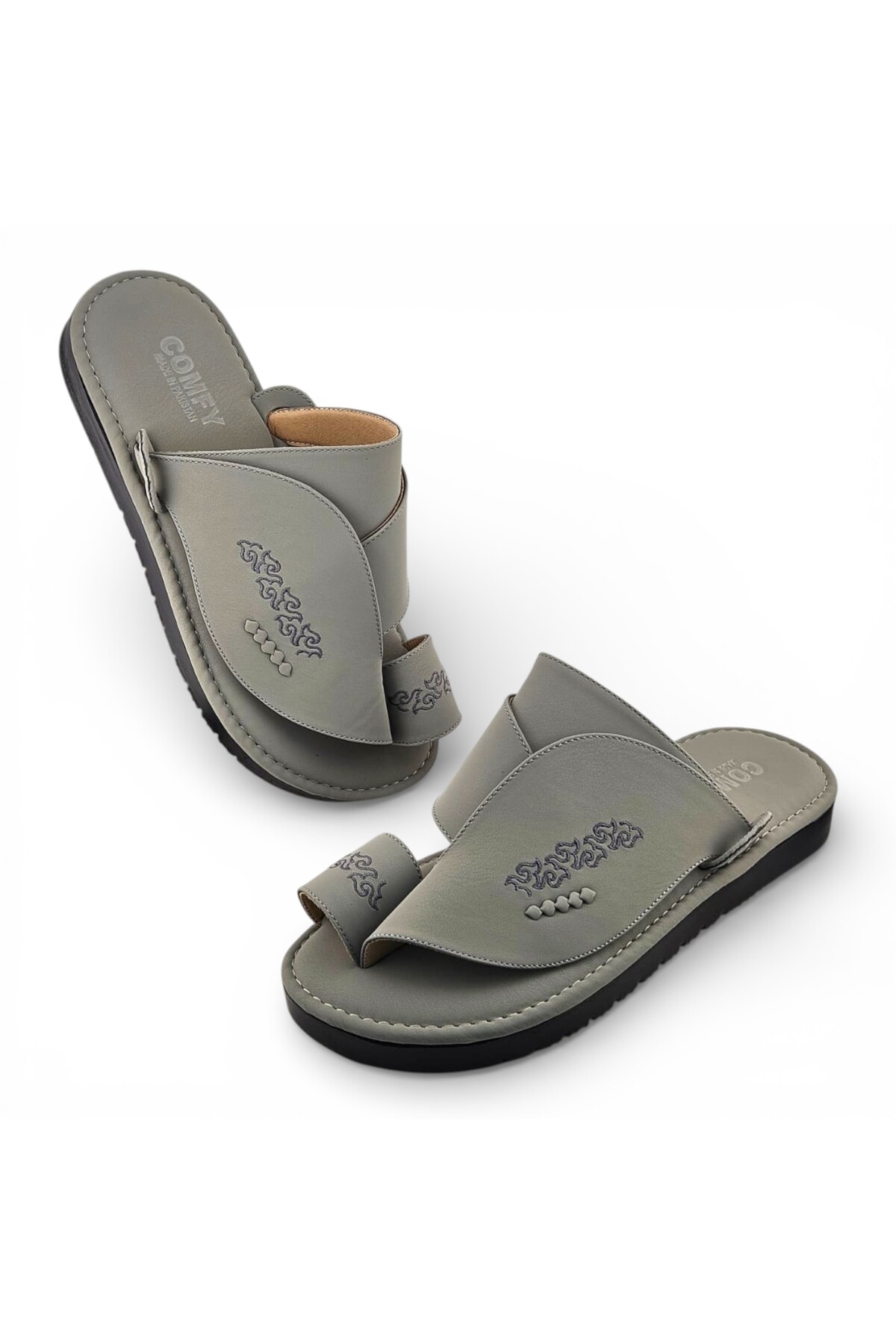 Men Grey Leather Arabic Sandals - Premium Comfort