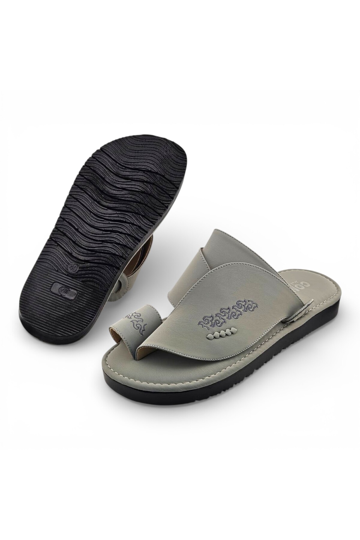 Men Grey Leather Arabic Sandals - Premium Comfort
