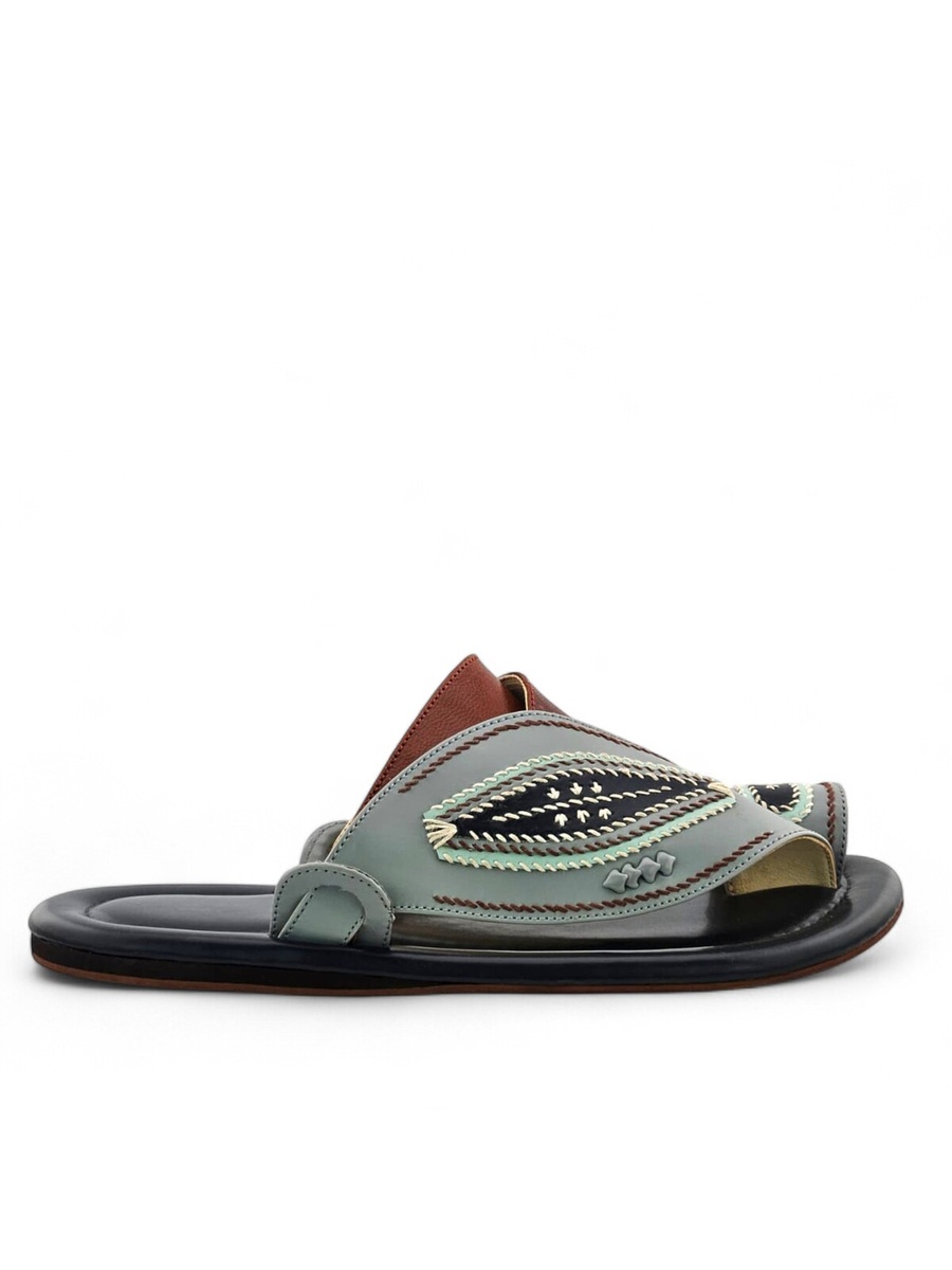 Men Silver Arabic Sandals - Premium Leather Thongs