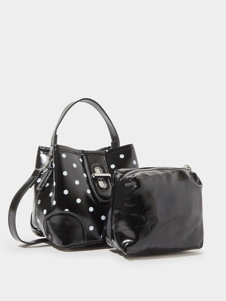 Black Polka Dot Crossbody Bag with Pouch
