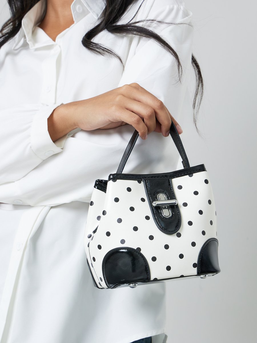 Off White Polka Dot Crossbody Bag with Pouch