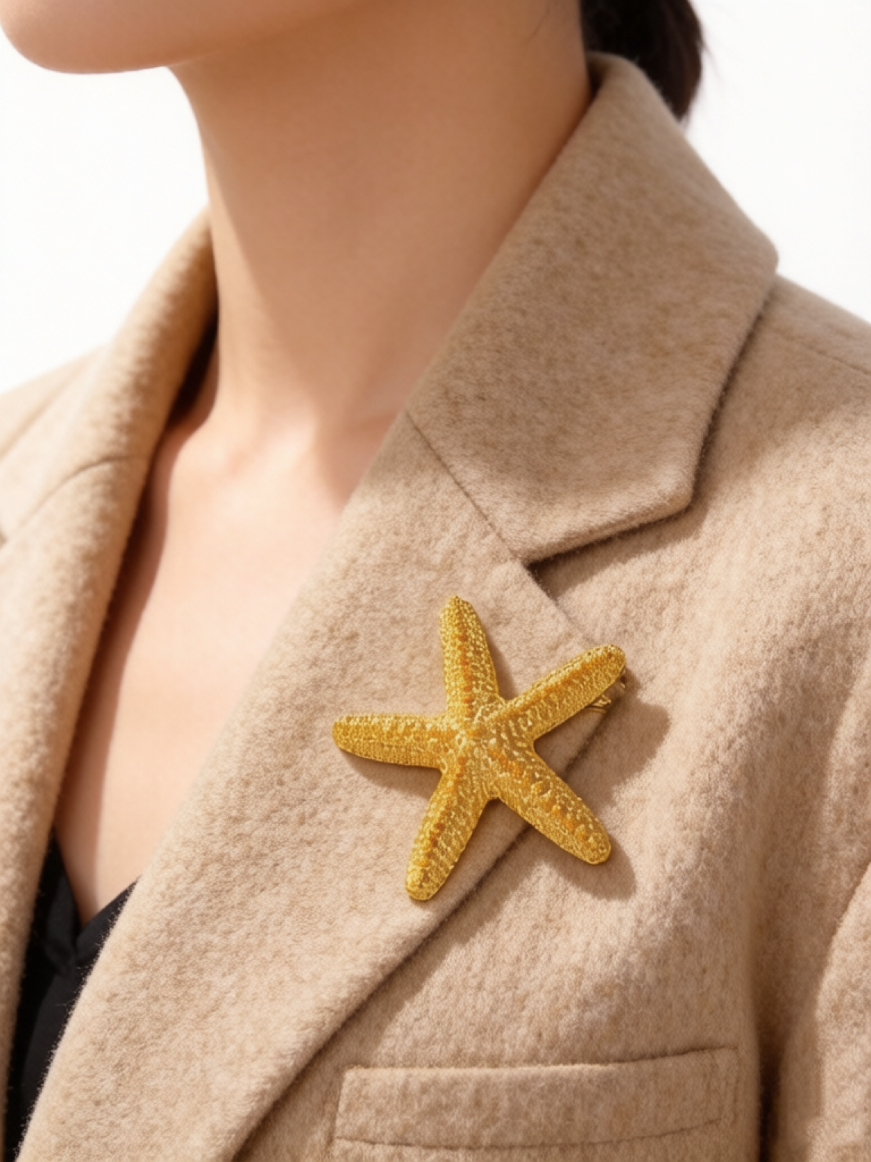 Golden Starfish Charm Brooch