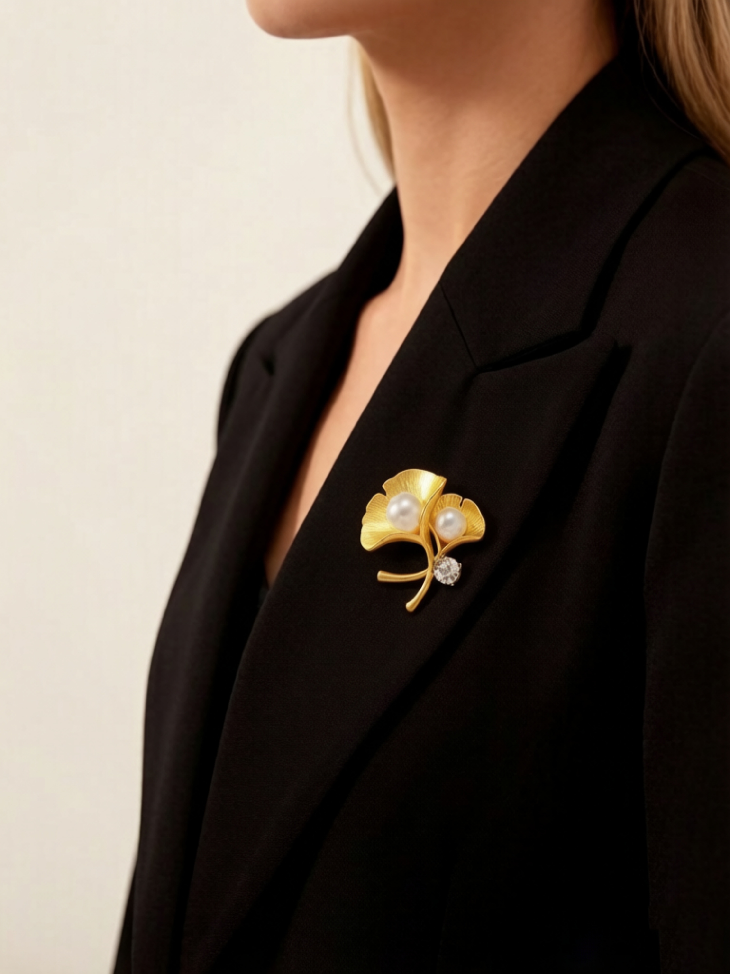 Golden Ginkgo Pearl Brooch