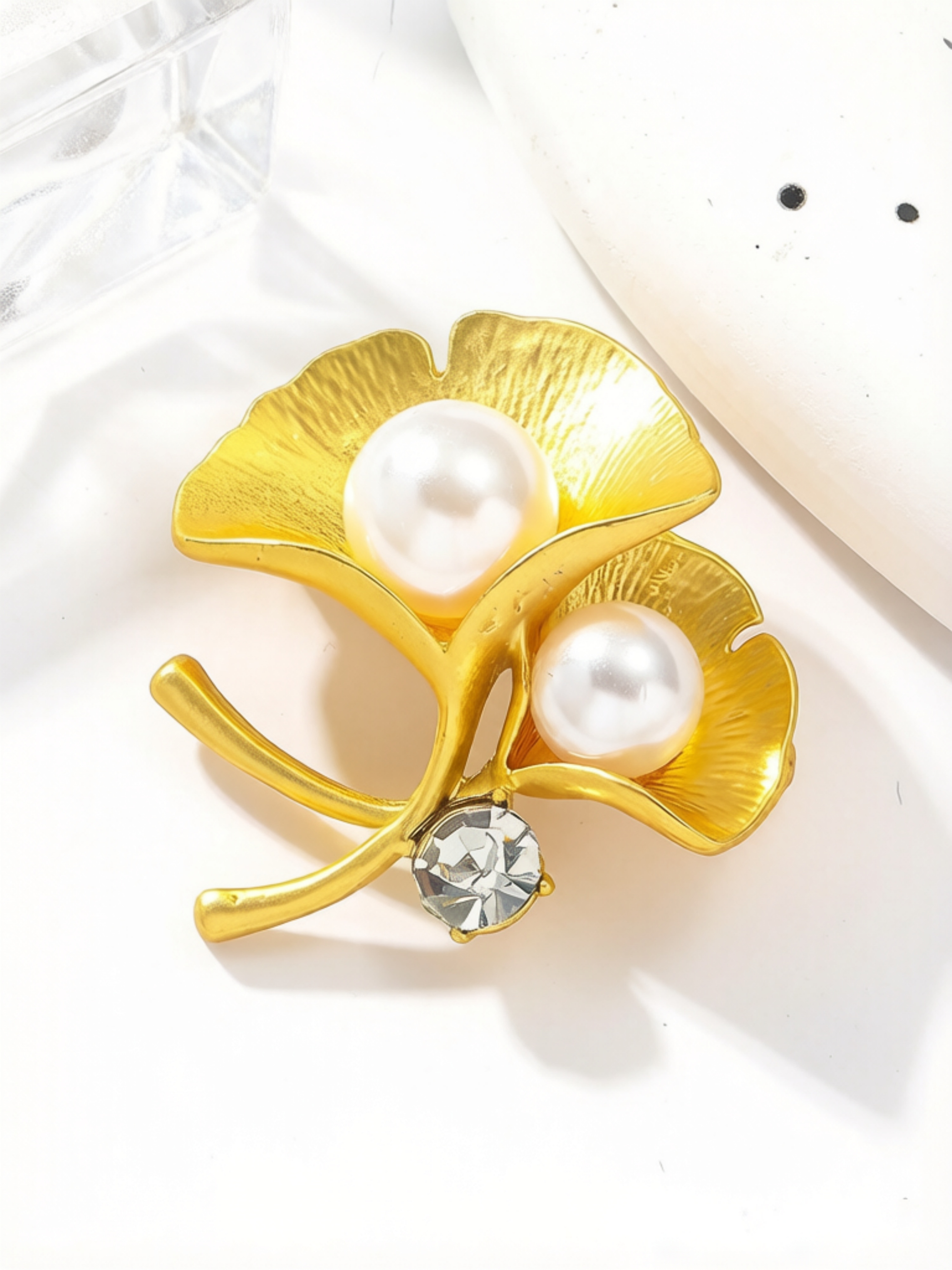 Golden Ginkgo Pearl Brooch