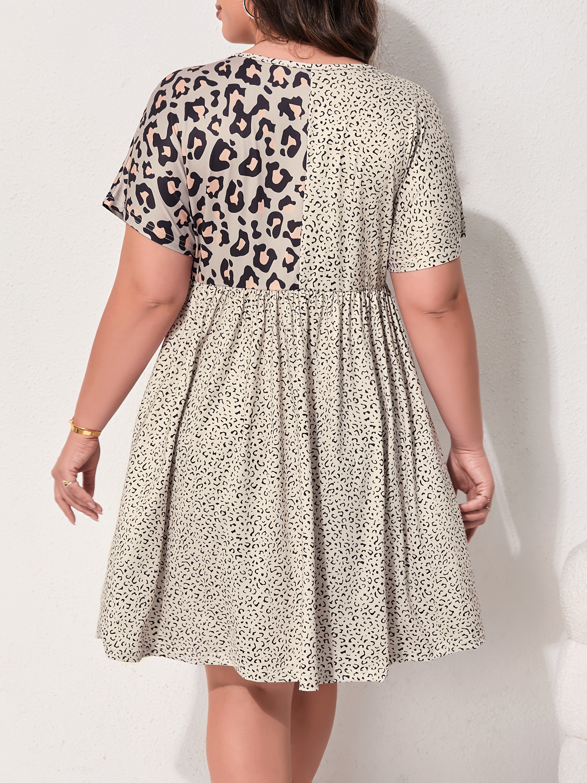 Plus Size Leopard Print Patchwork V-Neck Nightdress