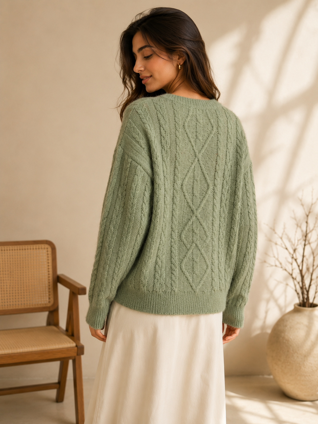 Cable Knit Crew Neck Sweater