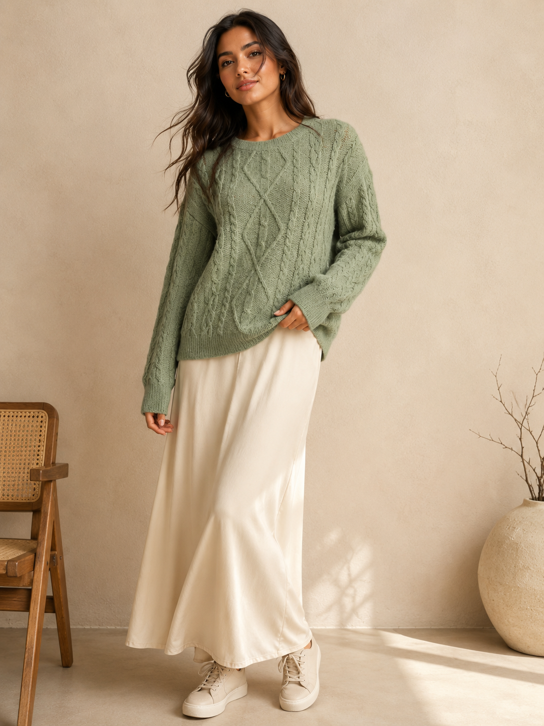 Cable Knit Crew Neck Sweater