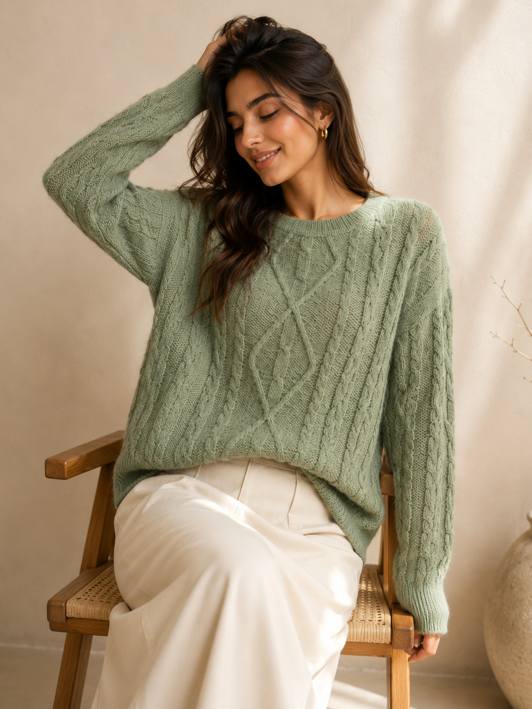 Cable Knit Crew Neck Sweater