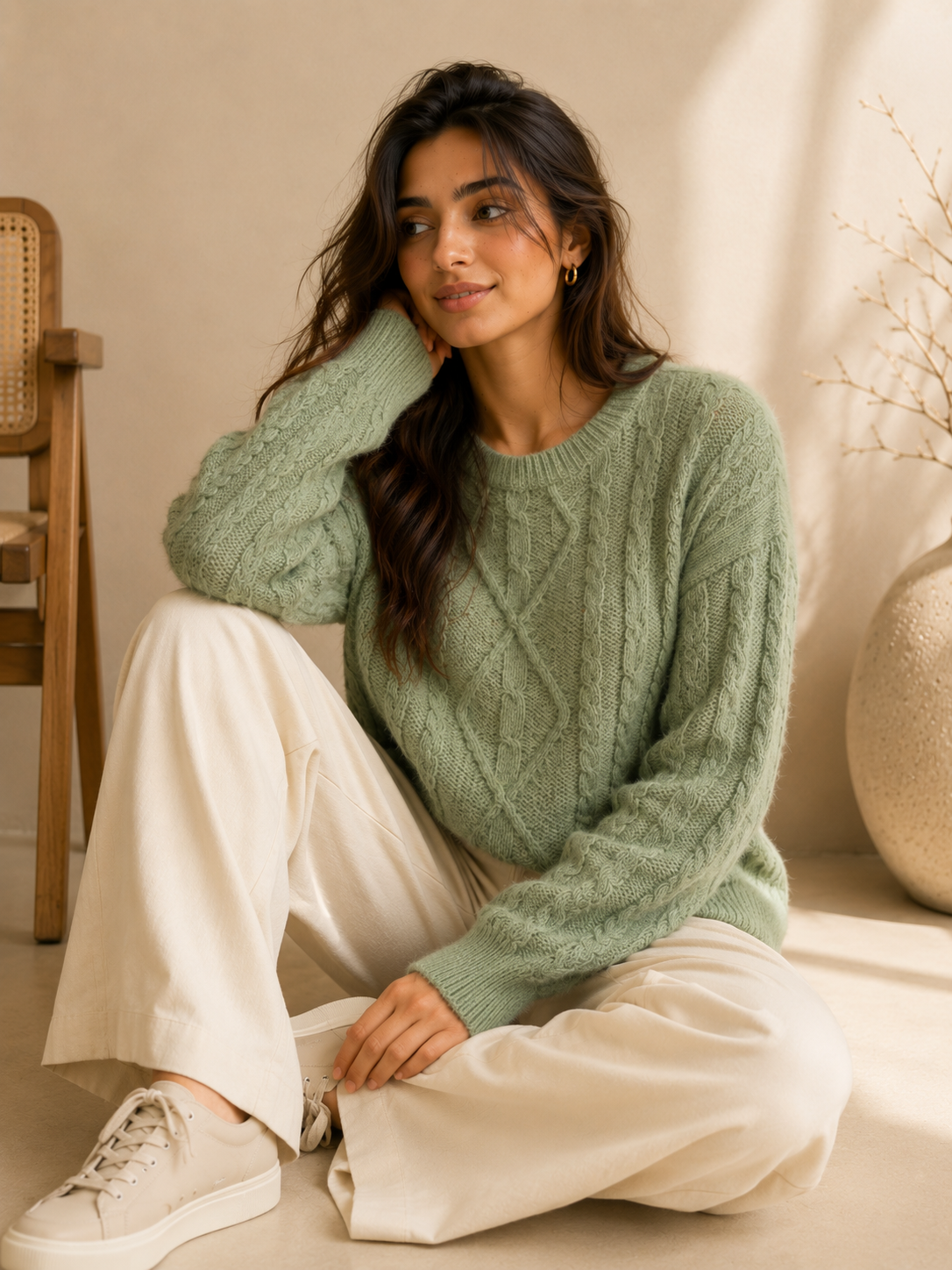 Cable Knit Crew Neck Sweater