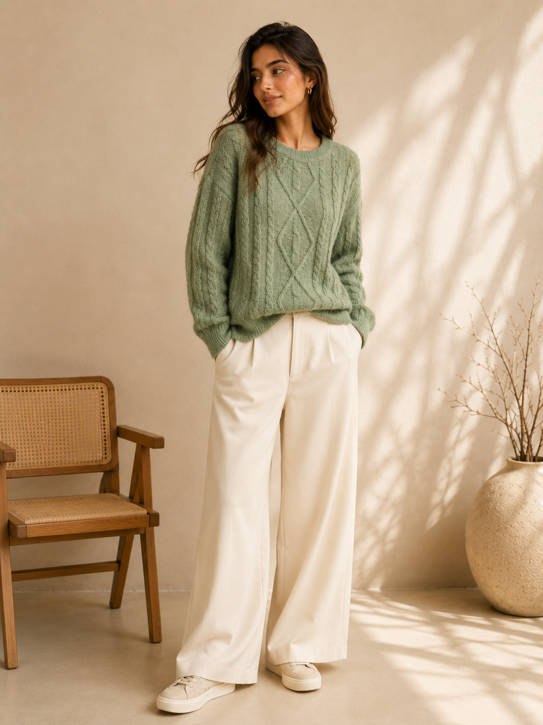 Cable Knit Crew Neck Sweater