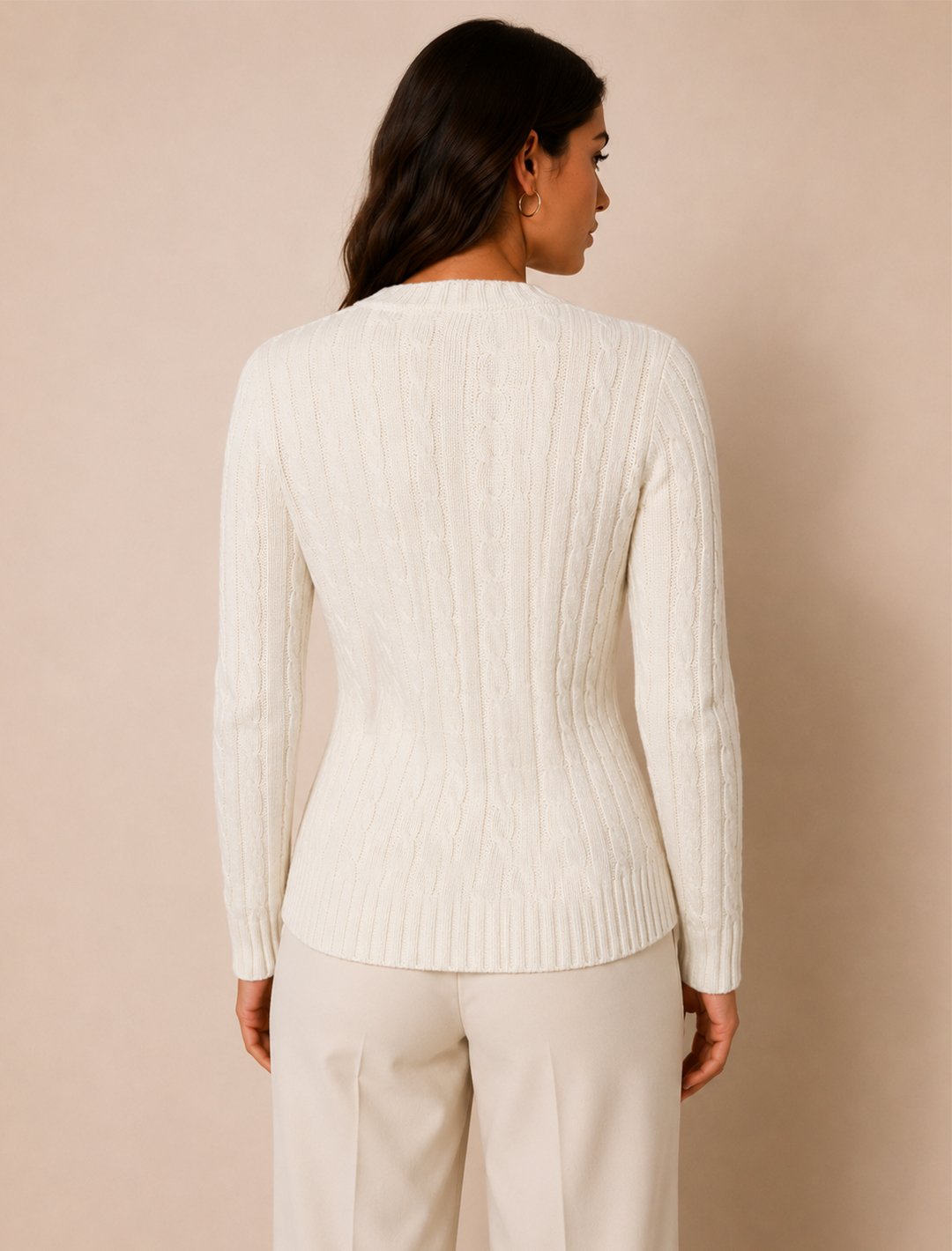 Cream Cable Knit V-Neck Sweater