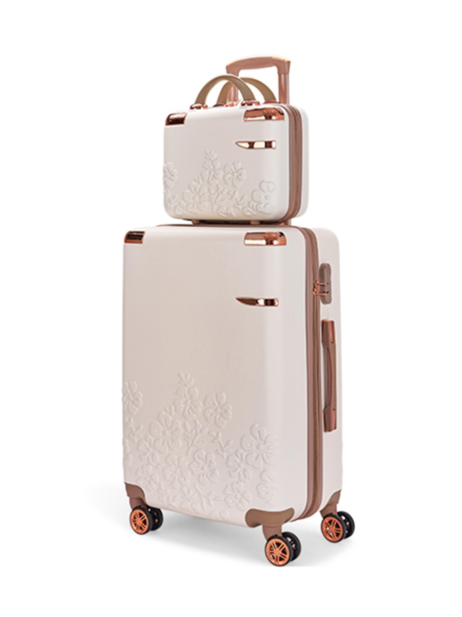 5-Piece Luggage Set with Spinner Wheels, Beige/Gold