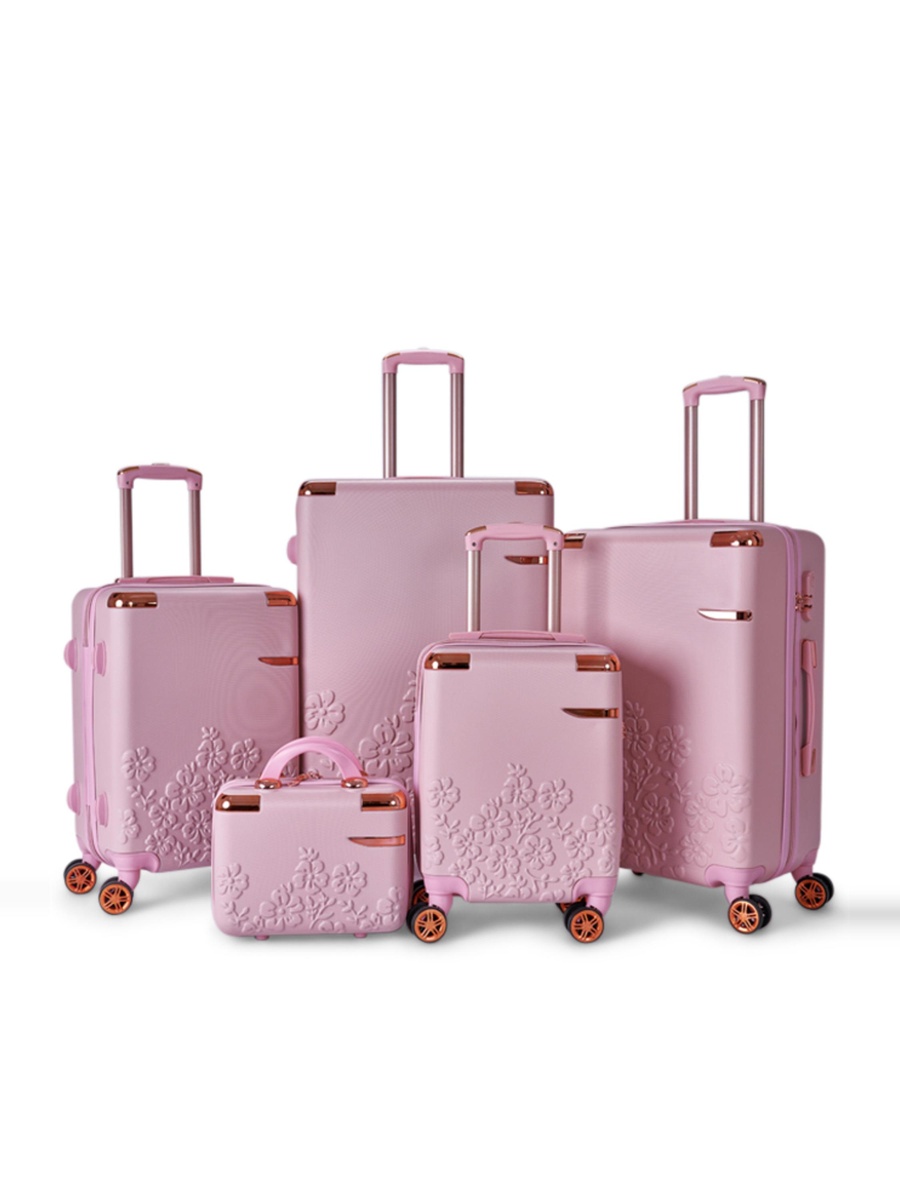 5-Piece Luggage Set with Spinner Wheels, Pink