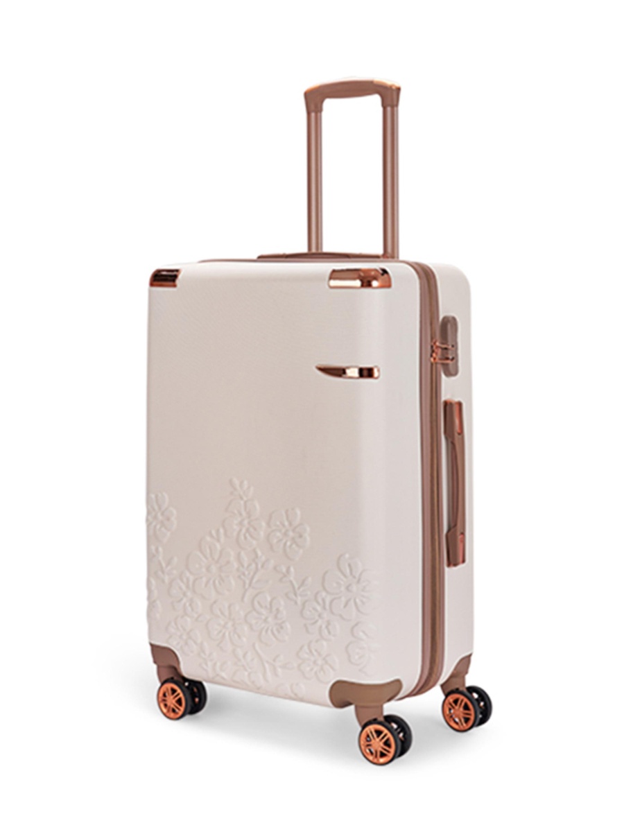 20-Inch Carry-On Luggage with Spinner Wheels, Beige/Gold