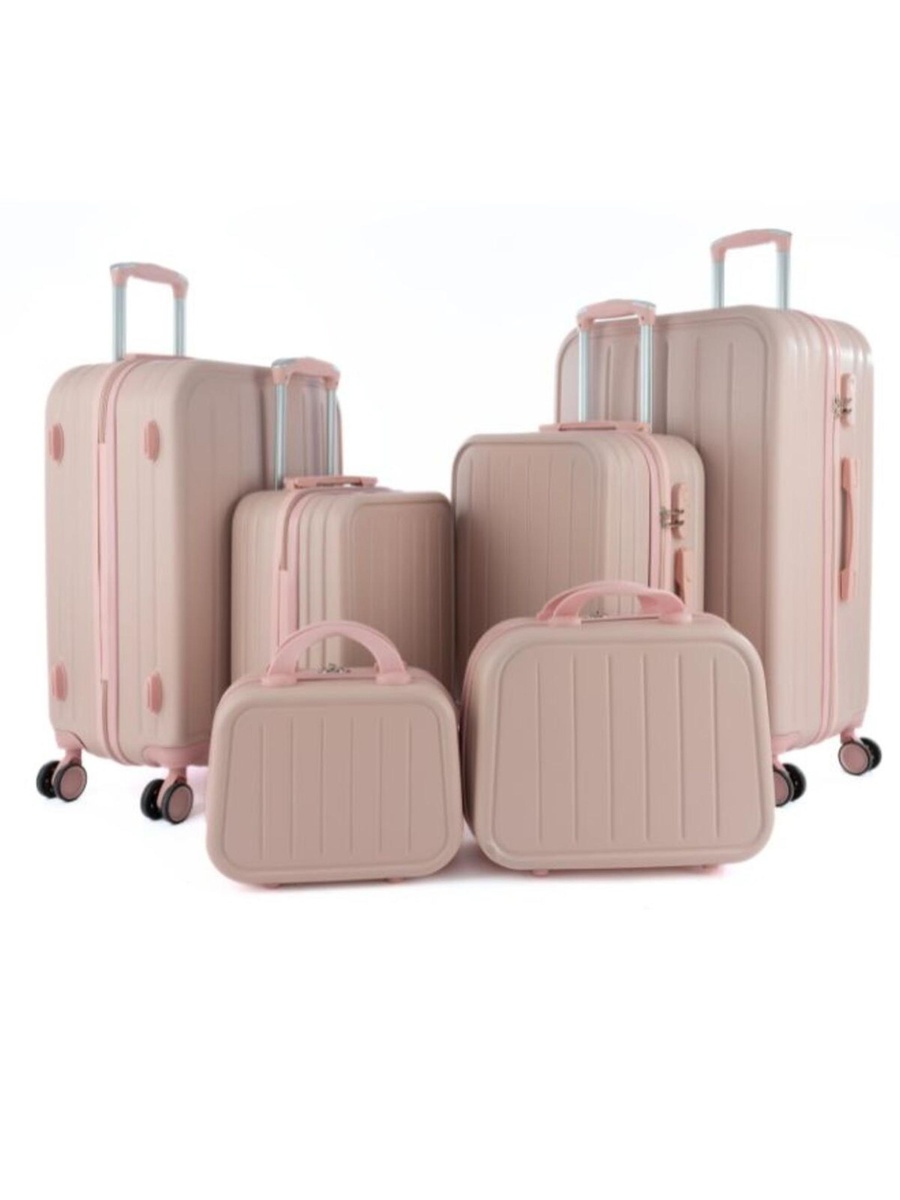 6-Piece Luggage Set with Spinner Wheels, Pink