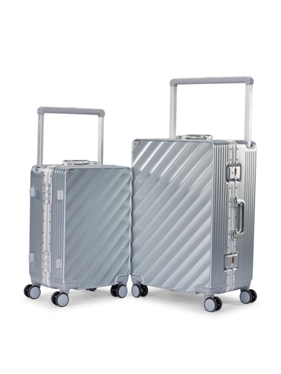 2-Piece Luggage Set with Hard Shell and Spinner Wheels, Silver