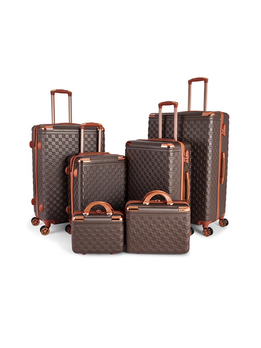 6-Piece Luggage Set with Spinner Wheels, Coffee Brown