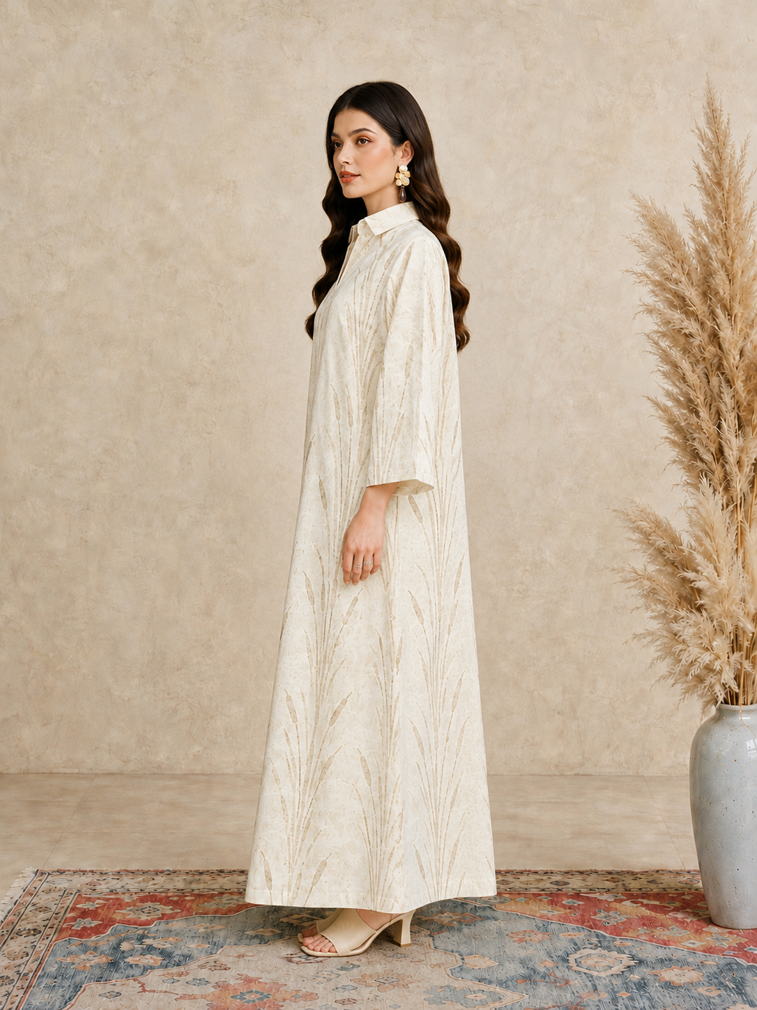 جلابية طويلة بنمط نباتات