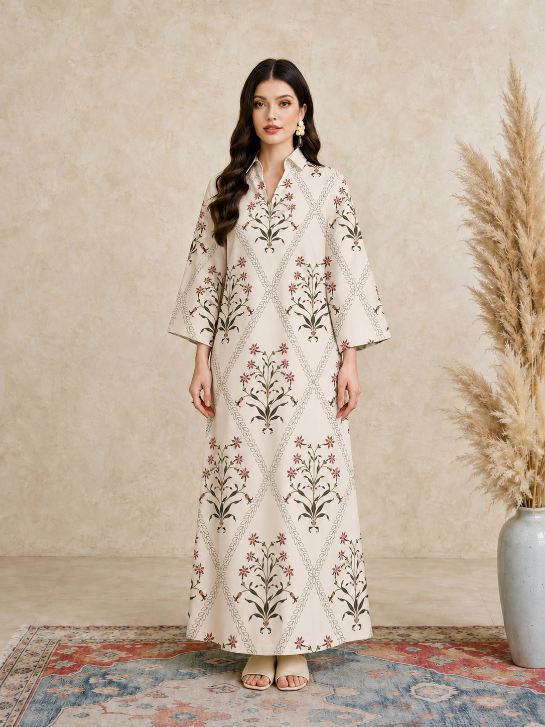 Multi Printed Open Collar Jalabiya