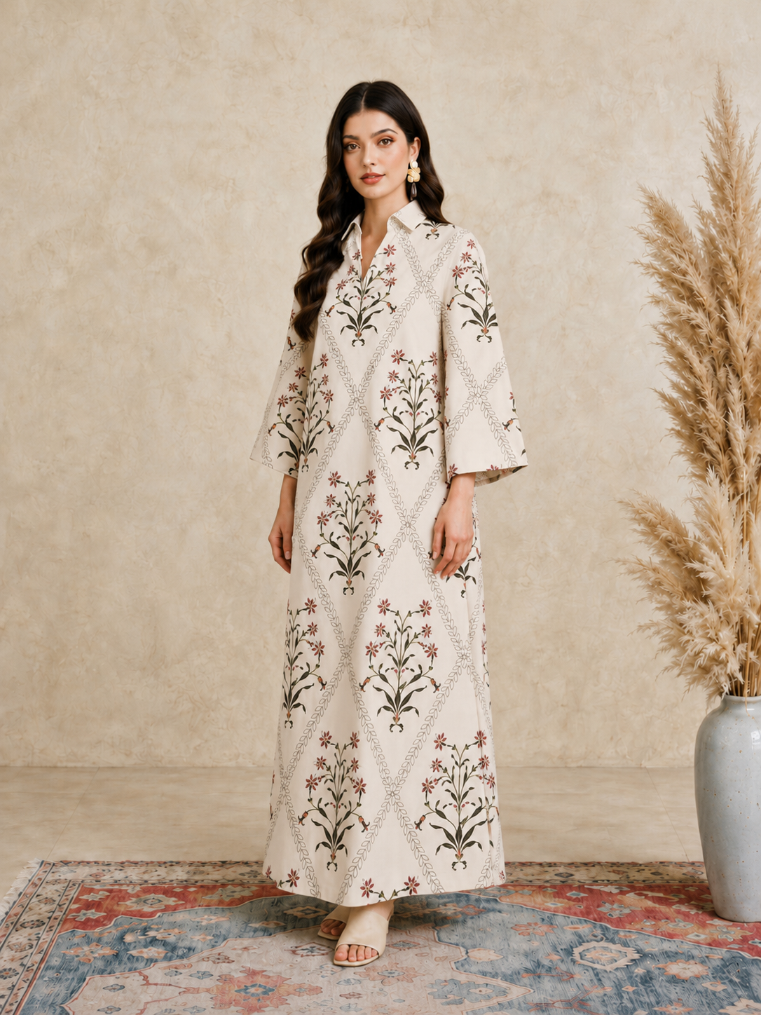 Multi Printed Open Collar Jalabiya