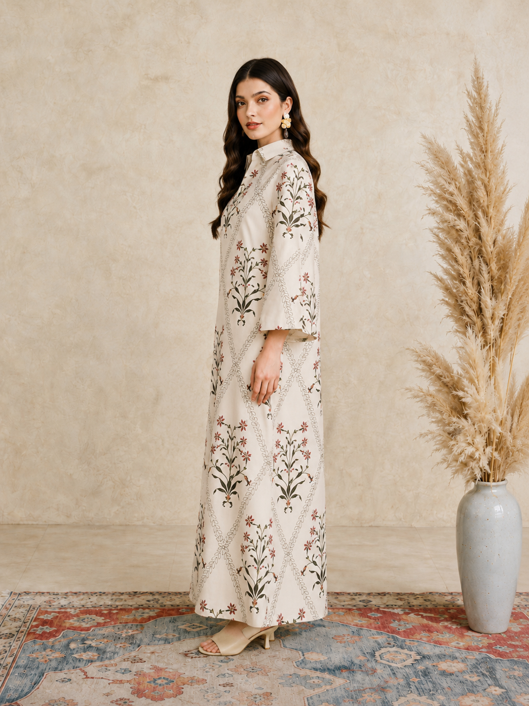 Multi Printed Open Collar Jalabiya
