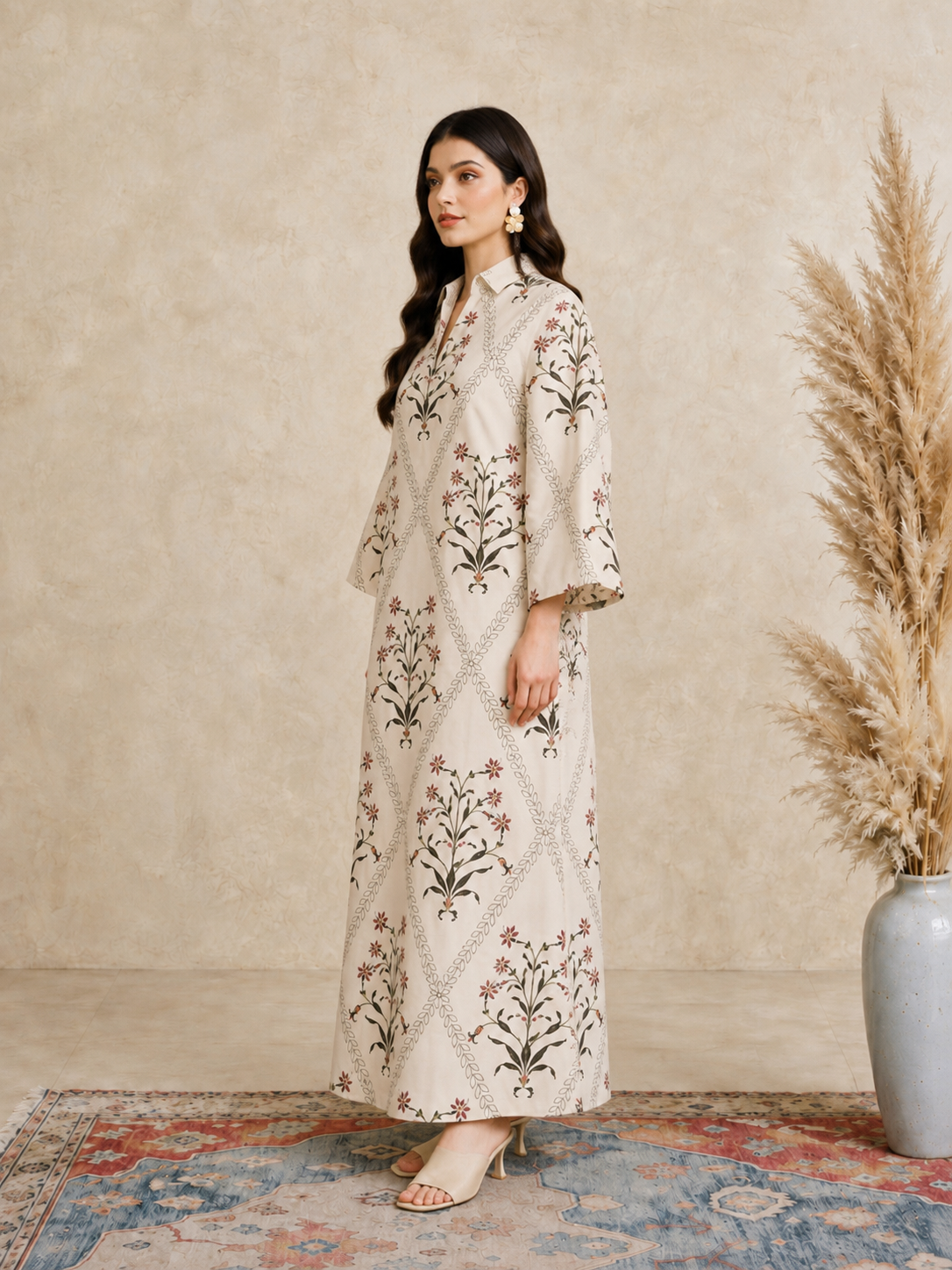 Multi Printed Open Collar Jalabiya