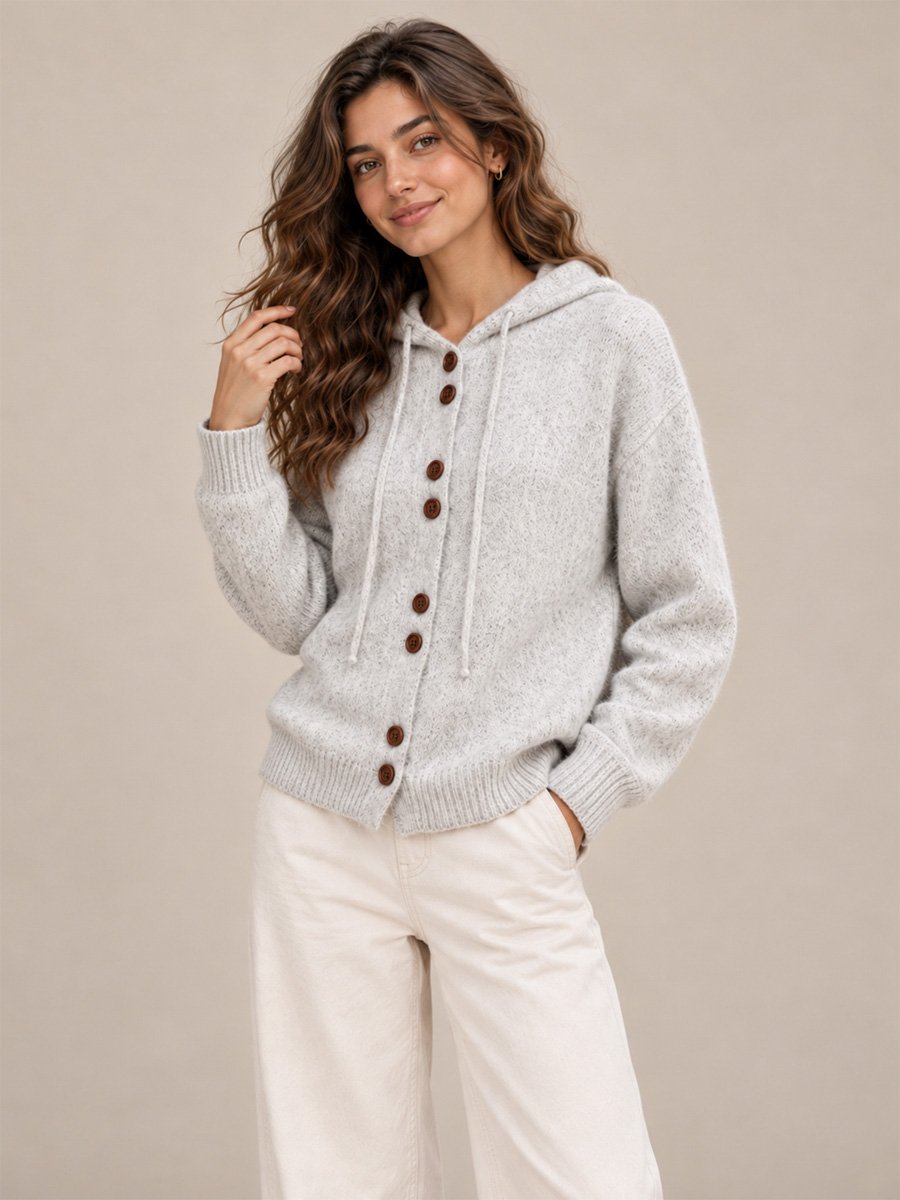 Grey Hooded Knit Cardigan