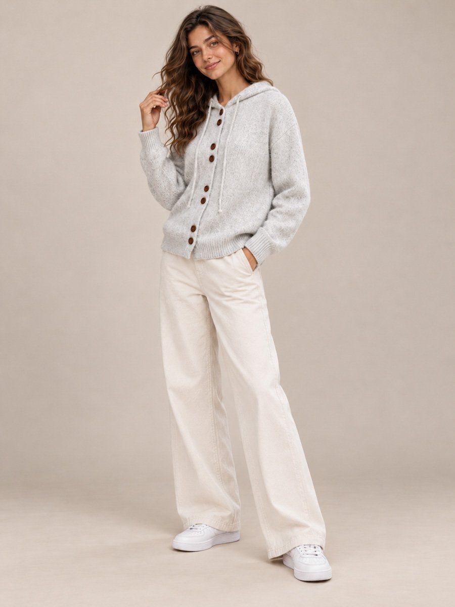 Grey Hooded Knit Cardigan