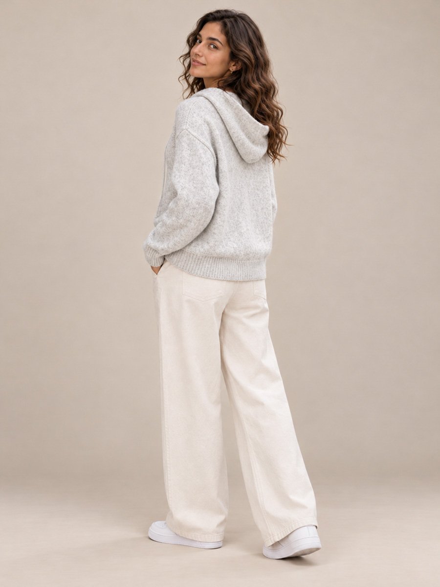 Grey Hooded Knit Cardigan