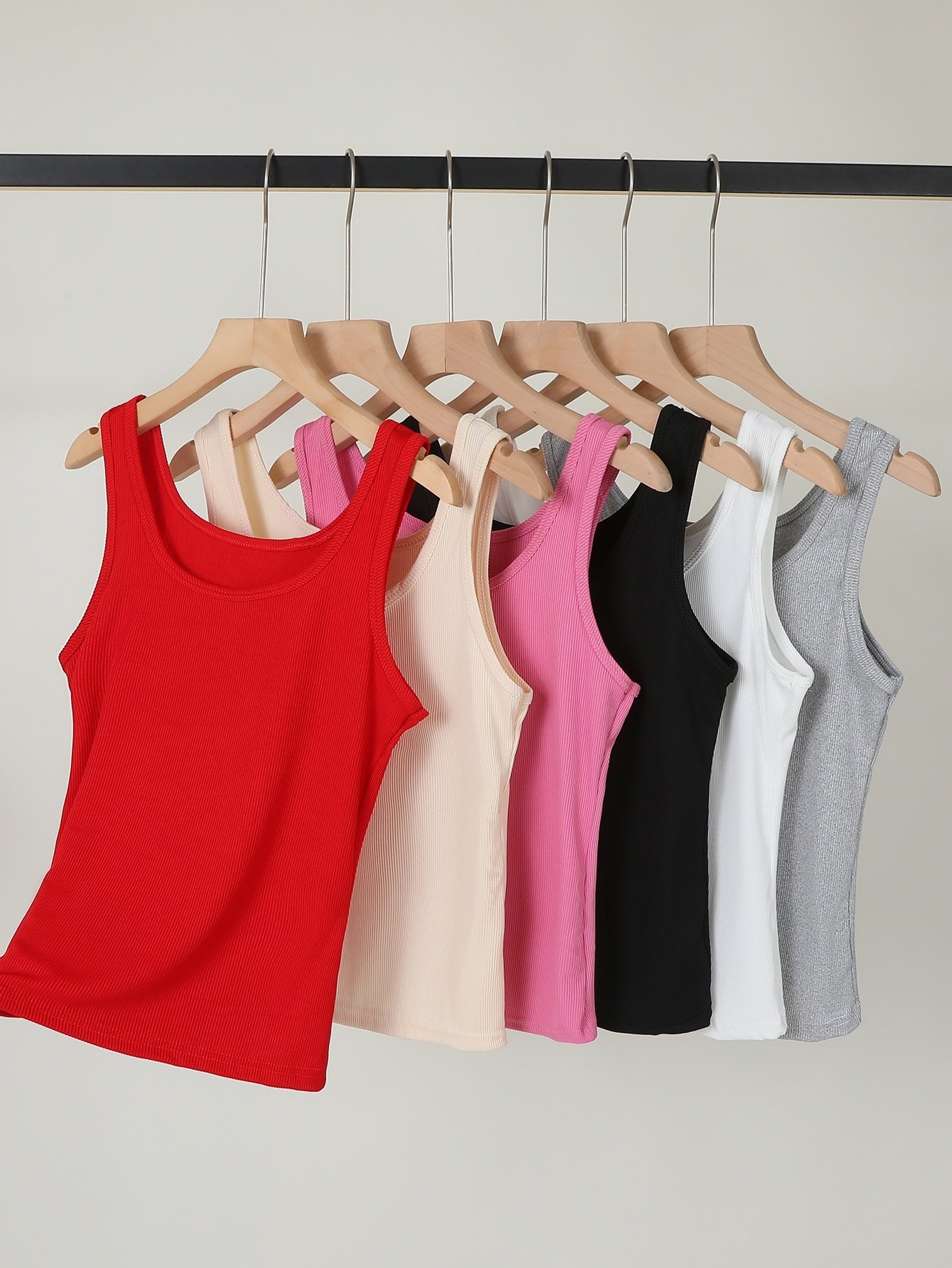 Pack of 6 - Multi-Color Solid Ribbed Sleeveless Tank Top