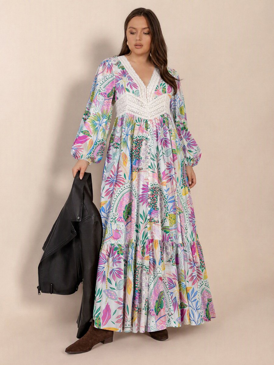 Plus Size  Floral A-Line Maxi Dress