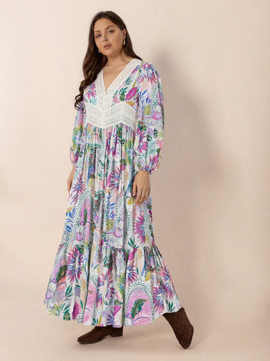 Plus Size  Floral A-Line Maxi Dress