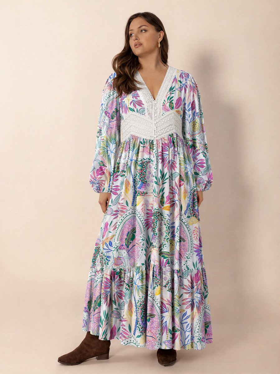 Plus Size  Floral A-Line Maxi Dress