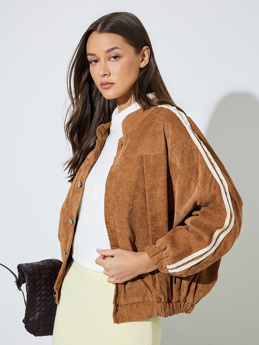 Khaki Side Stripe Bomber Jacket