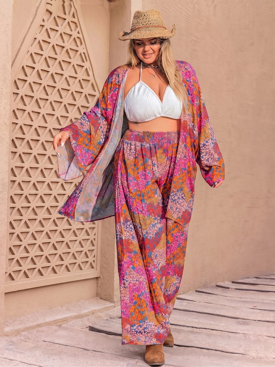 Plus Size Graphic Print Tunic and Trousers Set