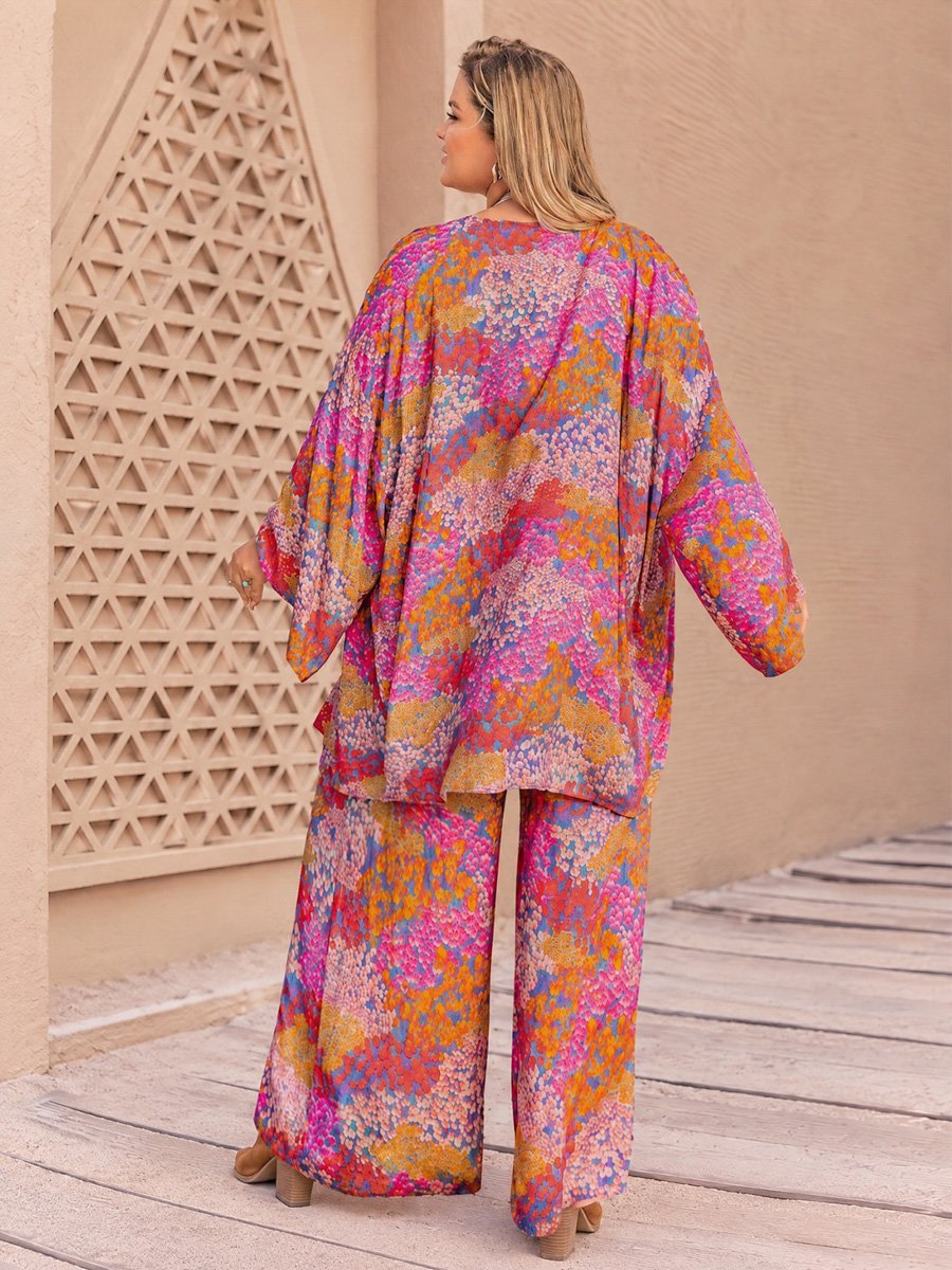 Plus Size Graphic Print Tunic and Trousers Set