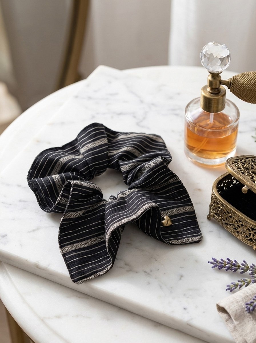Black Striped Oversized Scrunchie, 25cm