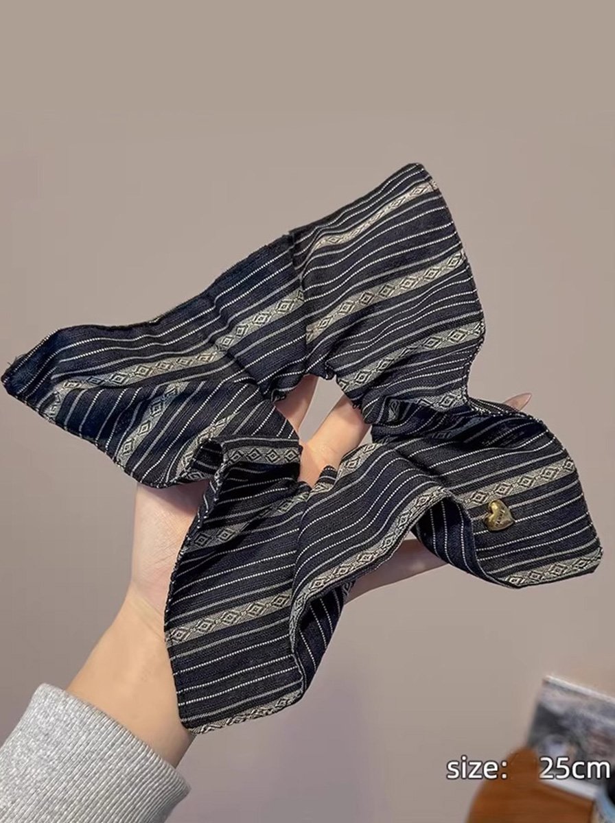 Black Striped Oversized Scrunchie, 25cm