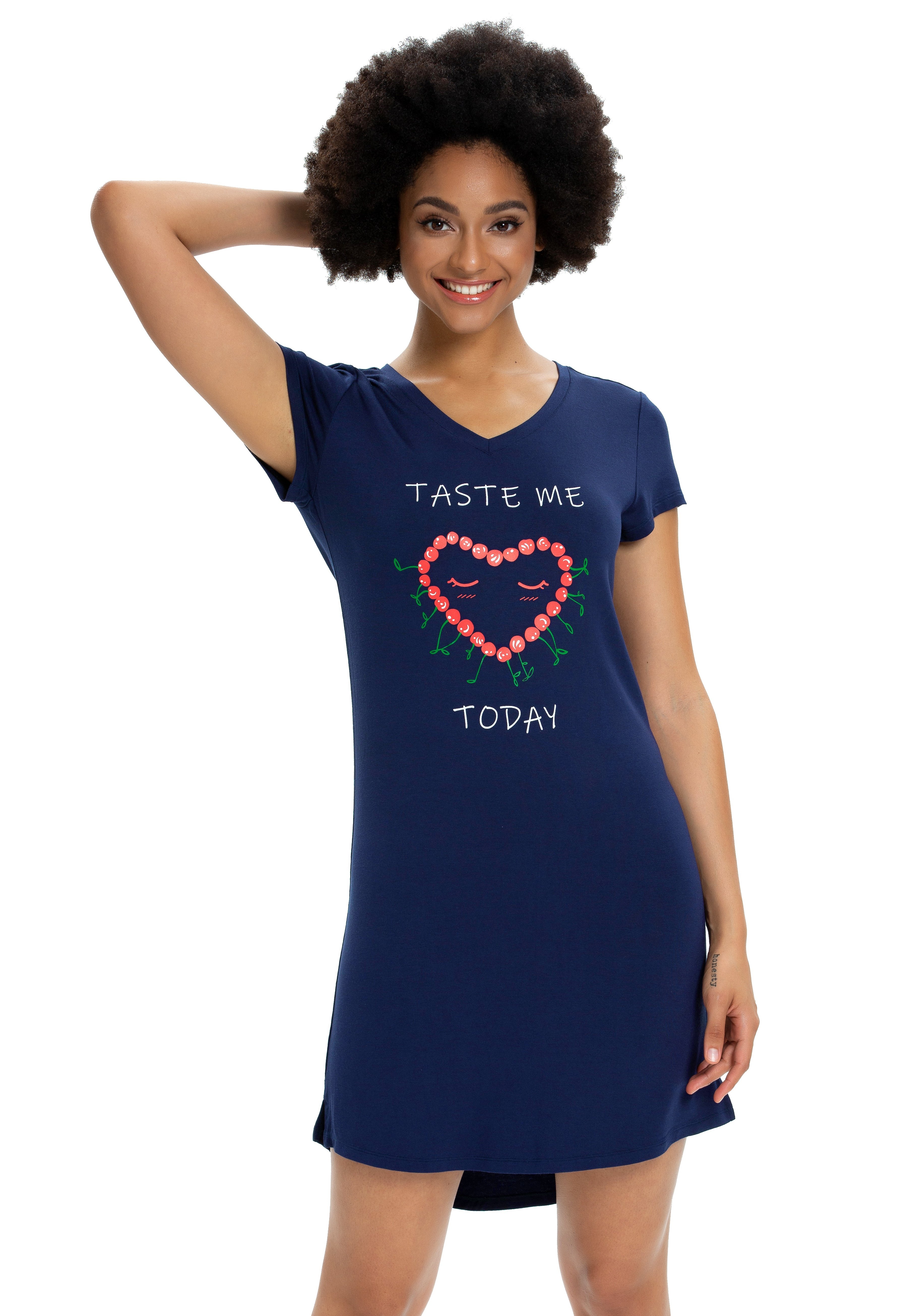 Fruit Print Sleep Shirt with V Neck and Short Sleeve